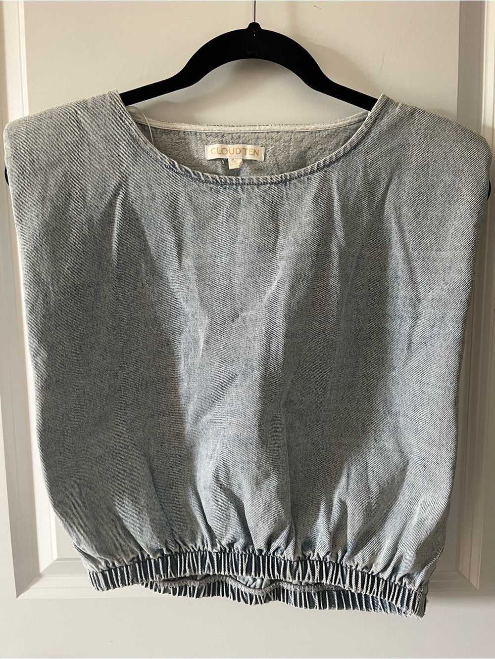 Cloud Ten Light Blue Denim Sleeveless Top with Elastic Hem
